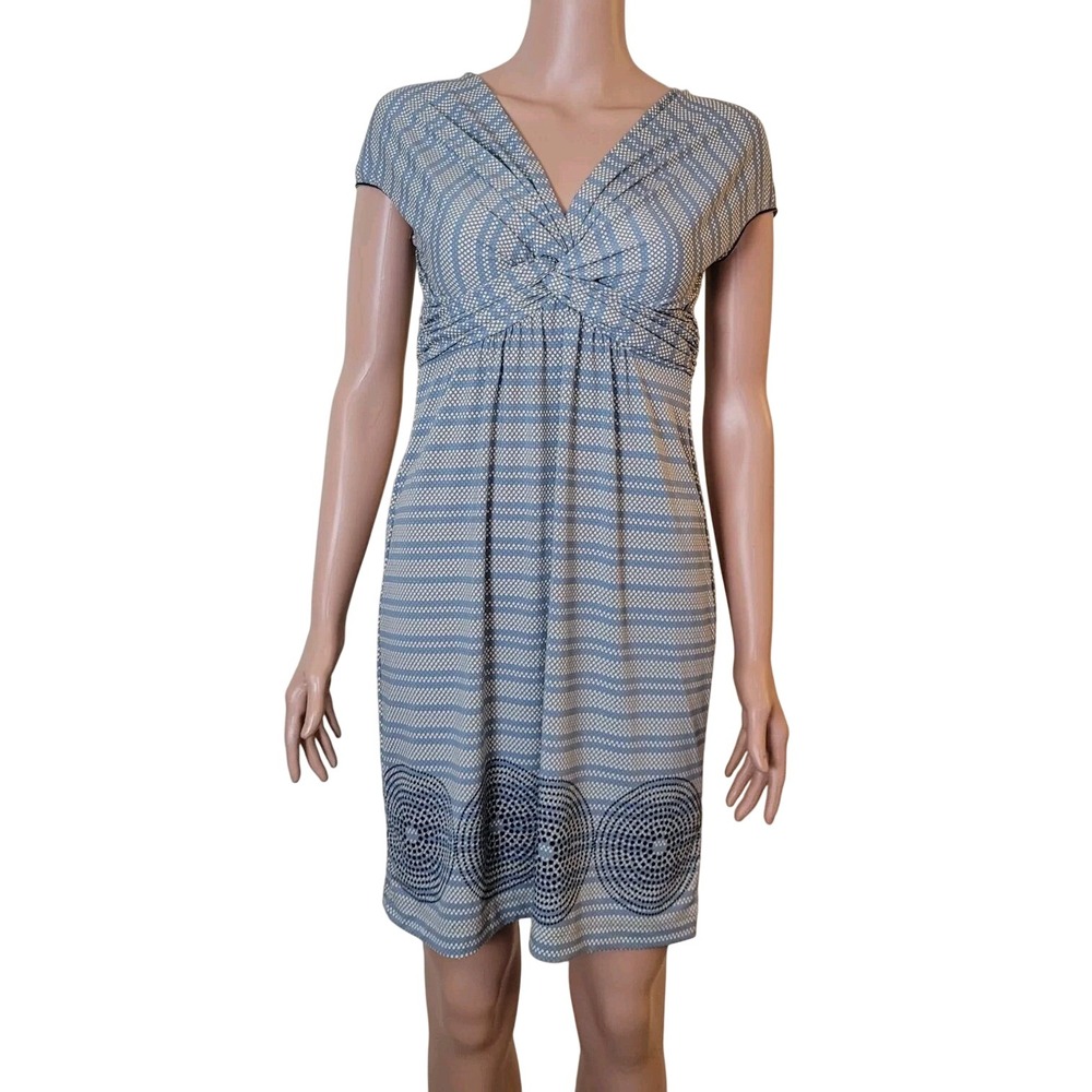 Max Studio Dress Women's XS Short Sleeve Polka-dot Boho 90s Y2k Blue Gray Empire